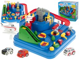 Tor przeszkód interaktywny samochodowy wyścigi parking 3 pojazdy straż radiowóz ambulans, 1 helikopter 32x32cm XXL