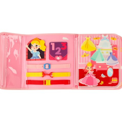 Tablica manipulacyjna sensoryczna montessori walizka plecak różowy