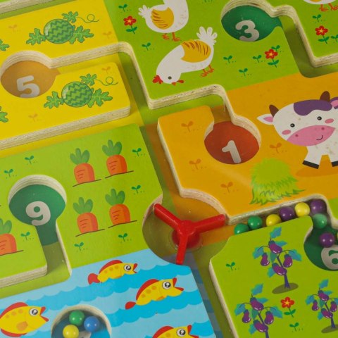 Gra labirynt magnetyczna planszowa drewniana do podróży farma 2 graczy