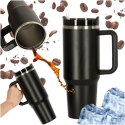 Kubek termiczny ze słomką i uchwytem termos 1200ml czarny