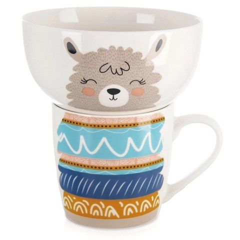 Zestaw Kubek z Miseczką dla Dziecka Śniadaniowy Porcelanowy Lama ORION 2el.