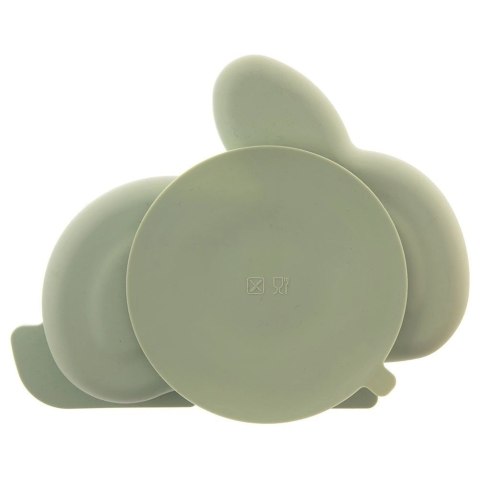 Talerz dla Dziecka Silikon Dzielony Zajączek ORION Przyssawka Zielony