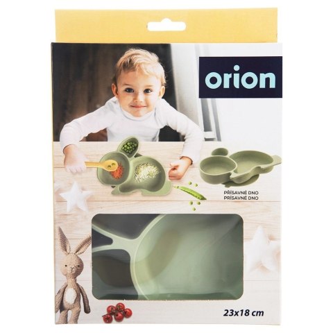 Talerz dla Dziecka Silikon Dzielony Zajączek ORION Przyssawka Zielony