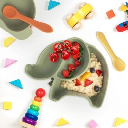 Talerz dla Dziecka Silikon Dzielony Słonik ORION Przyssawka Zielony