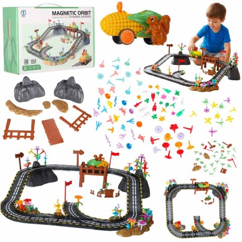 Klocki magnetyczne tor wyścigowy samochodowy 1 pojazd świecący 153 elementy