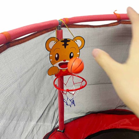 Trampolina dla dzieci ogrodowa siatka piłki koszykówka 155cm czerwona