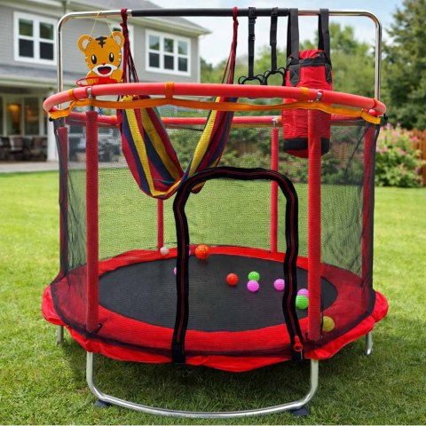 Trampolina dla dzieci ogrodowa siatka piłki koszykówka 155cm czerwona