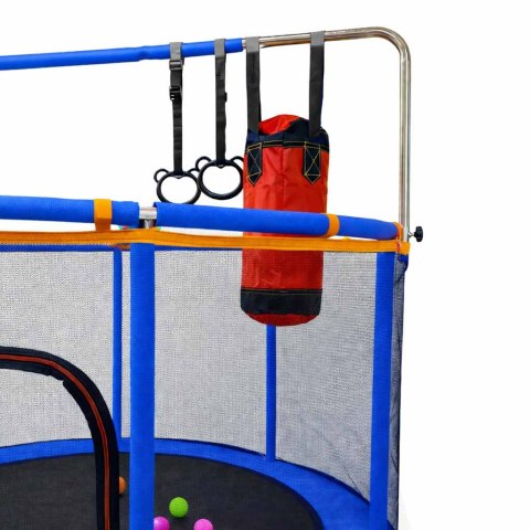 Trampolina dla dzieci ogrodowa siatka piłki koszykówka 155cm niebieska