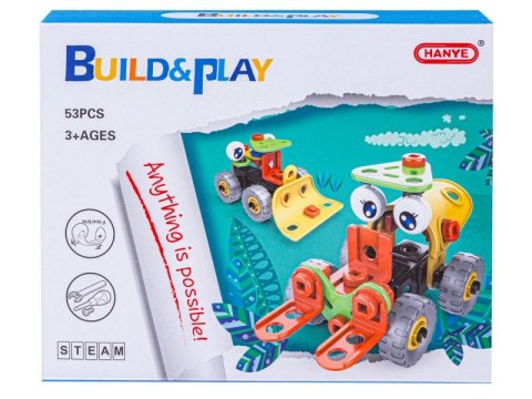 Klocki Elastyczne, Konstrukcyjne 53 El. Pojazdy Budowlane, Wózek Widłowy, Spychacz Do Rozkręcania I Skręcania 2w1