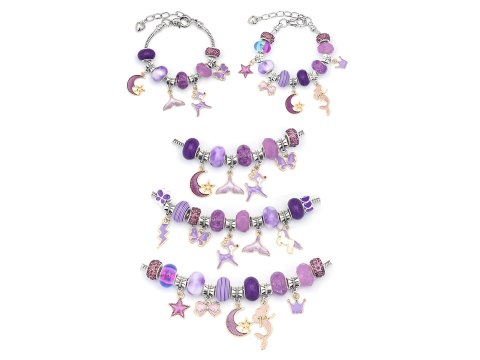 Zestaw Do Tworzenia Robienia Biżuterii, Bransoletek, Charmsy, Zawieszki, Koraliki 66el. ODCIENIE FIOLETU + Kosmetyczka