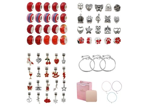 Zestaw Do Tworzenia Robienia Biżuterii, Bransoletek, Charmsy, Zawieszki, Koraliki ODCIENIE CZERWIENI + Etui