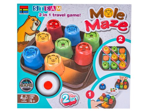 Edukacyjna Gra Logiczna "MOLE MAZE" 2w1 SZYBKIE KUBECZKI, Kółko Krzyżyk, Karty
