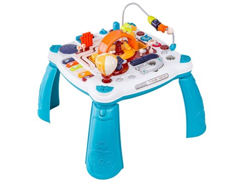 Edukacyjny Interaktywny Stolik Dla Dzieci 2w1 POJAZDY Pianinko Rakieta Akcesoria Niebieski