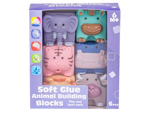 Edukacyjny zestaw klocków dla malucha, Miękkie, Duże Klocki Sensoryczne Zwierzęta 6 sztuk