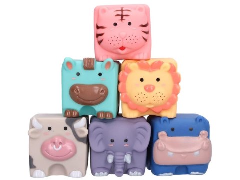 Edukacyjny zestaw klocków dla malucha, Miękkie, Duże Klocki Sensoryczne Zwierzęta 6 sztuk