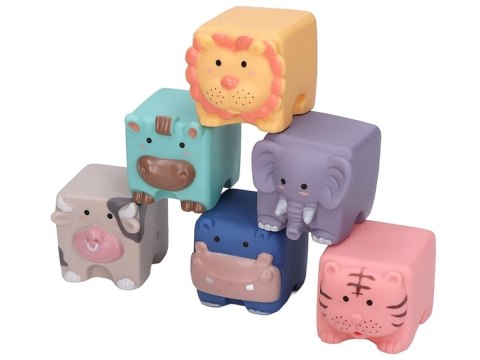 Edukacyjny zestaw klocków dla malucha, Miękkie, Duże Klocki Sensoryczne Zwierzęta 6 sztuk