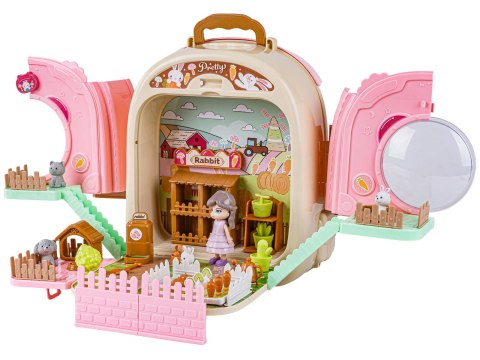 Królik w Plecaku Zabawka 3w1 Mini Farma Ogródek Plecak Domek Dla Lalek