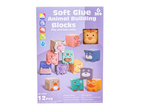 Miękkie Klocki Sensoryczne Zwierzęta 12 sztuk, Edukacyjny zestaw klocków dla malucha