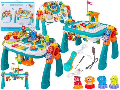 Multifunkcyjny Edukacyjny Stolik 2w1 Pianinko Ciuchcia Mikrofon Klocki Bluetooth Akumulator