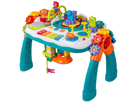 Multifunkcyjny Edukacyjny Stolik 2w1 Pianinko Ciuchcia Mikrofon Klocki Bluetooth Akumulator