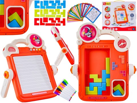 Wielofunkcyjna Dwustronna Tablica 2w1 Zmazywalna Klocki Układanka Edukacyjna CZERWONA