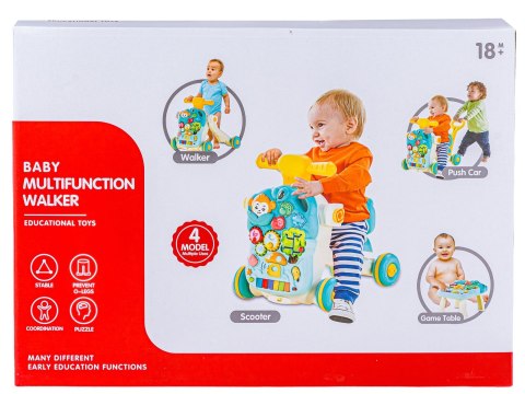 Wielofunkcyjny Interaktywny Jeździk Pchacz Chodzik Edukacyjny Stolik Grający 4w1 Niebieski