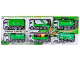 Zestaw 6 Pojazdów Ciężarowych Ciężarówka Tir Ciągnik Wywrotka Śmieciarka Beczkowóz