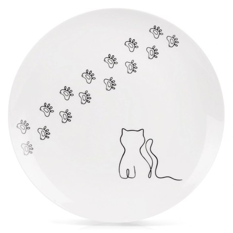 Talerzyk Deserowy Porcelanowy 20,5 cm Kotek Biały Talerz dla Dzieci