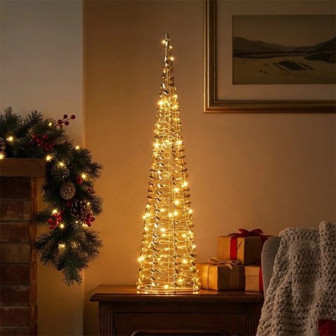 Choinka Stożek Ażurowa Złota 80 cm 80 LED z Timerem na Baterie