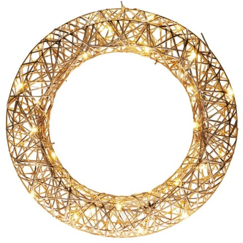Wianek Świąteczny 40 cm Złoty Świecący 30 LED Ciepłe Światło z Timerem